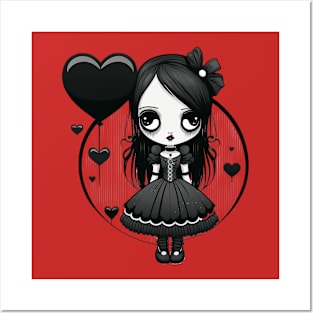 Chibi Goth Valentine Emo Girl Heart Balloons Posters and Art